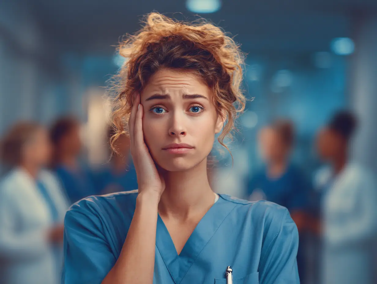 Le burn-out - Infirmière se tenant la tête