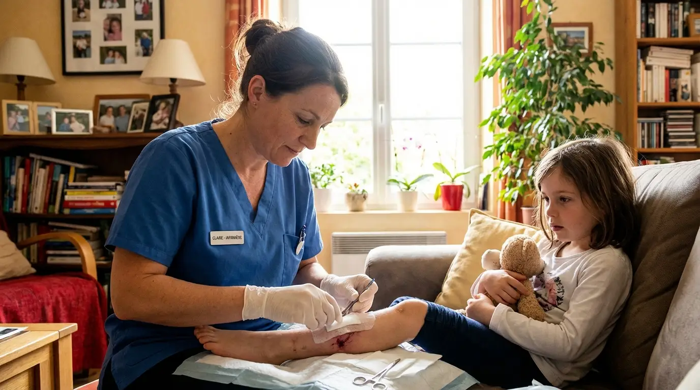 Soins de plaies complexes à domicile 2 infirmiere qui fait des soins de plaies à domicile