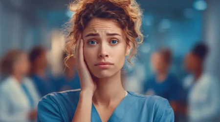 Le burn-out - Infirmière se tenant la tête